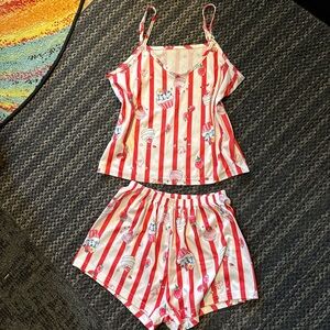 Striped Red and White Women's Pajama Set With Cupcakes